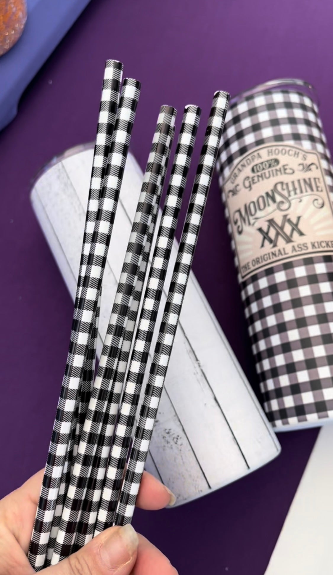 White Buffalo Plaid 10" Reusable Straw