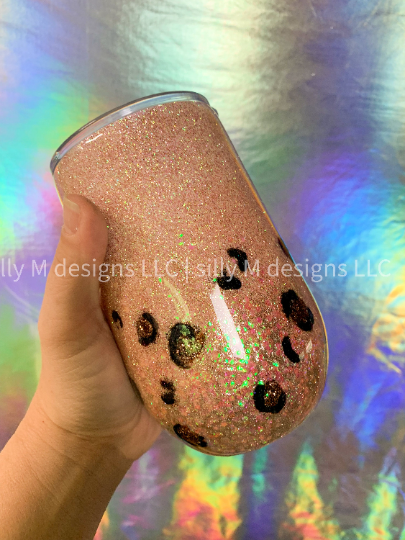Rose Gold Leopard Print Wine Tumbler