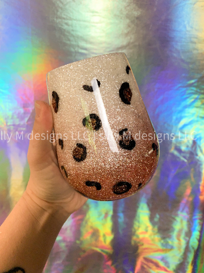 Rose Gold Leopard Print Wine Tumbler