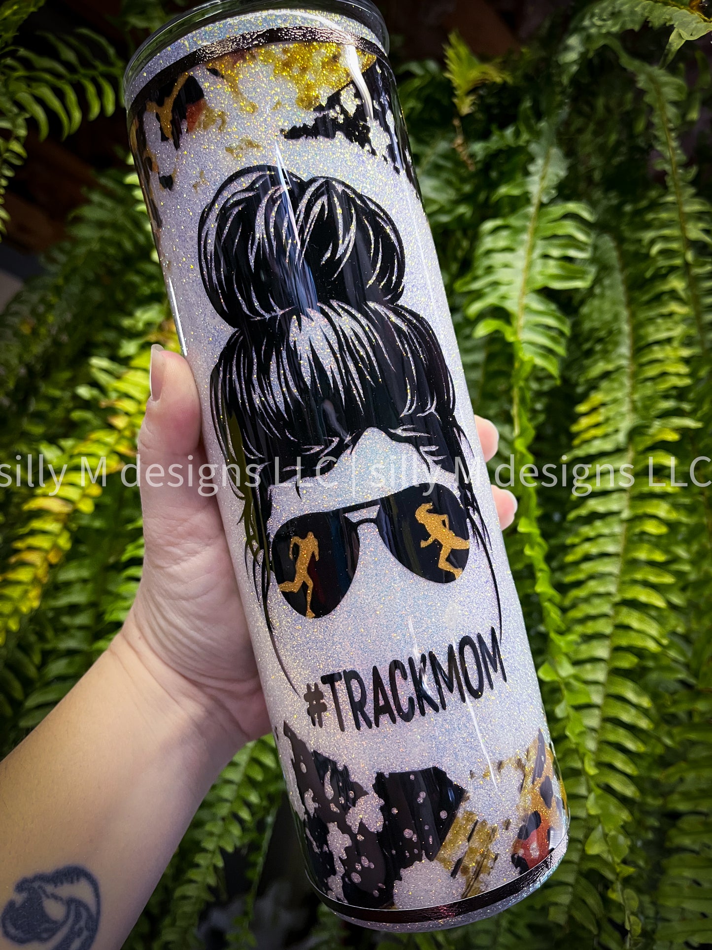 Track Mom Glittered Tumbler