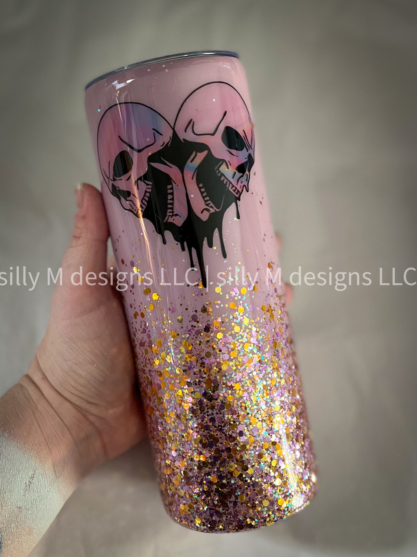 Skull Heart Glitter Ombre Tumbler