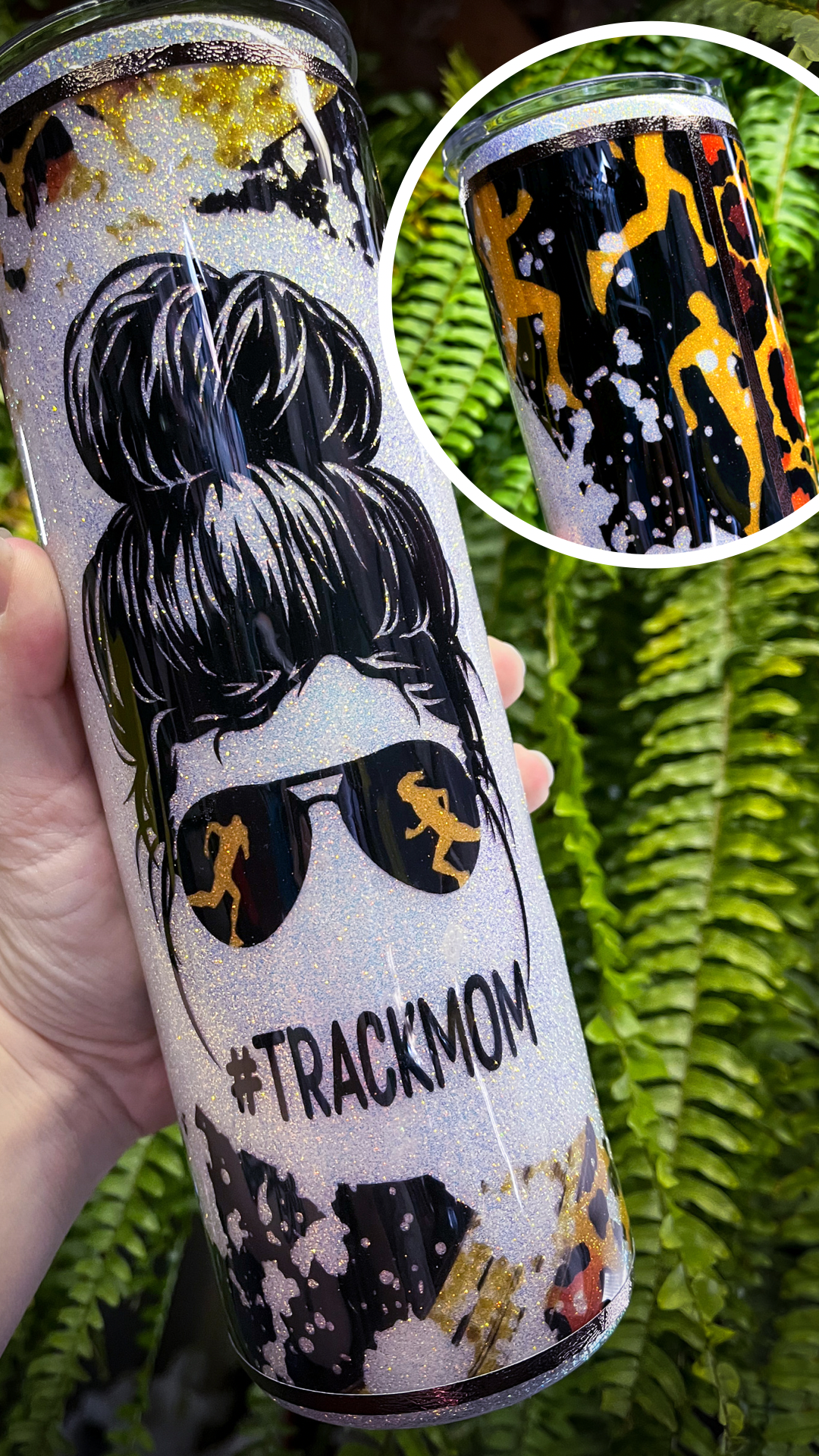 Track Mom Glittered Tumbler