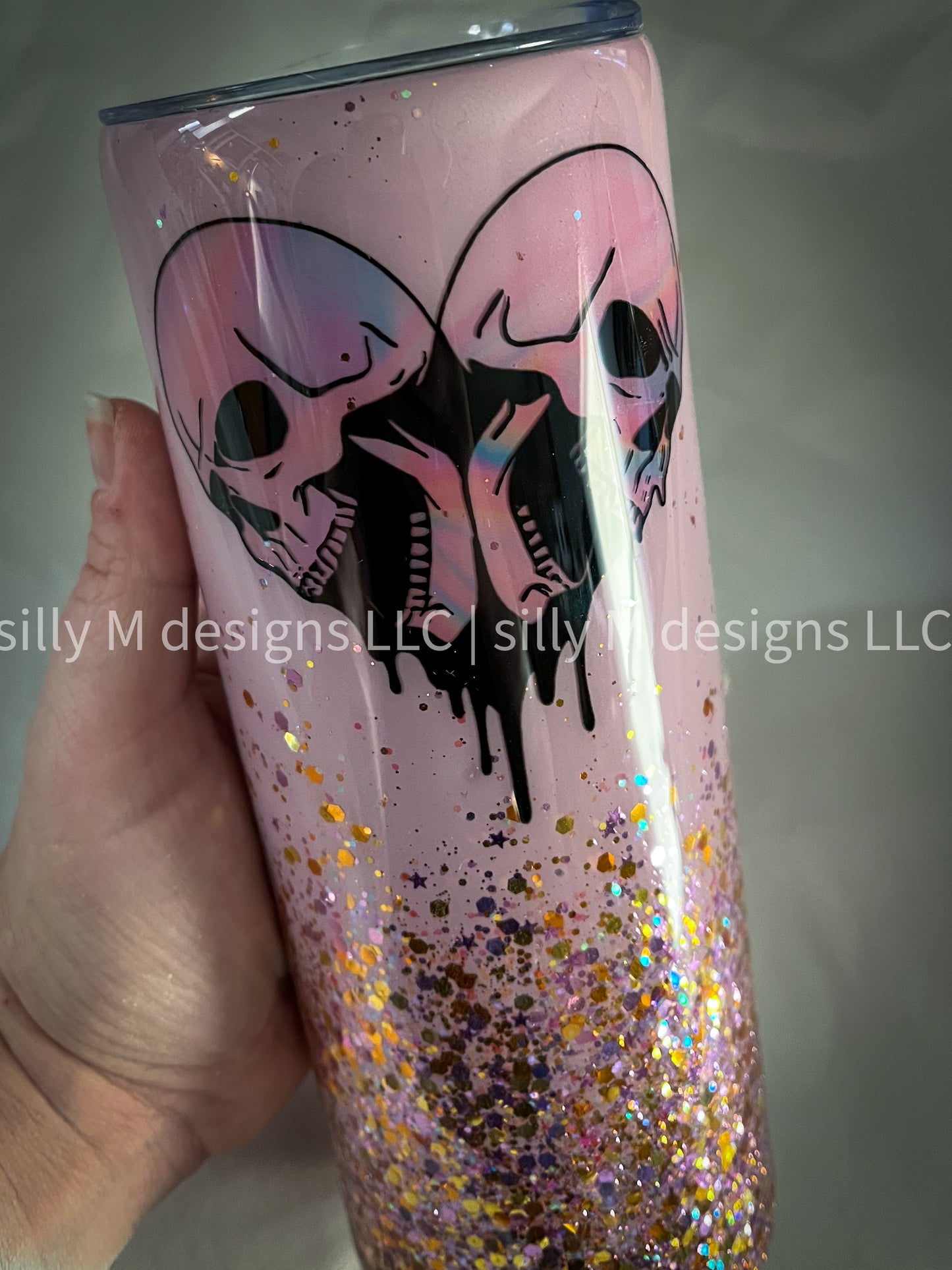 Skull Heart Glitter Ombre Tumbler