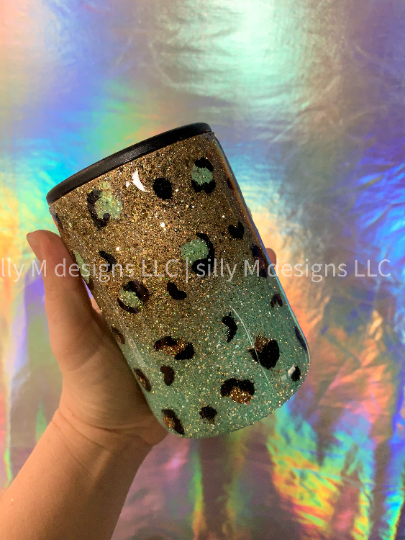 Gold and Mint Leopard Print Can Cooler
