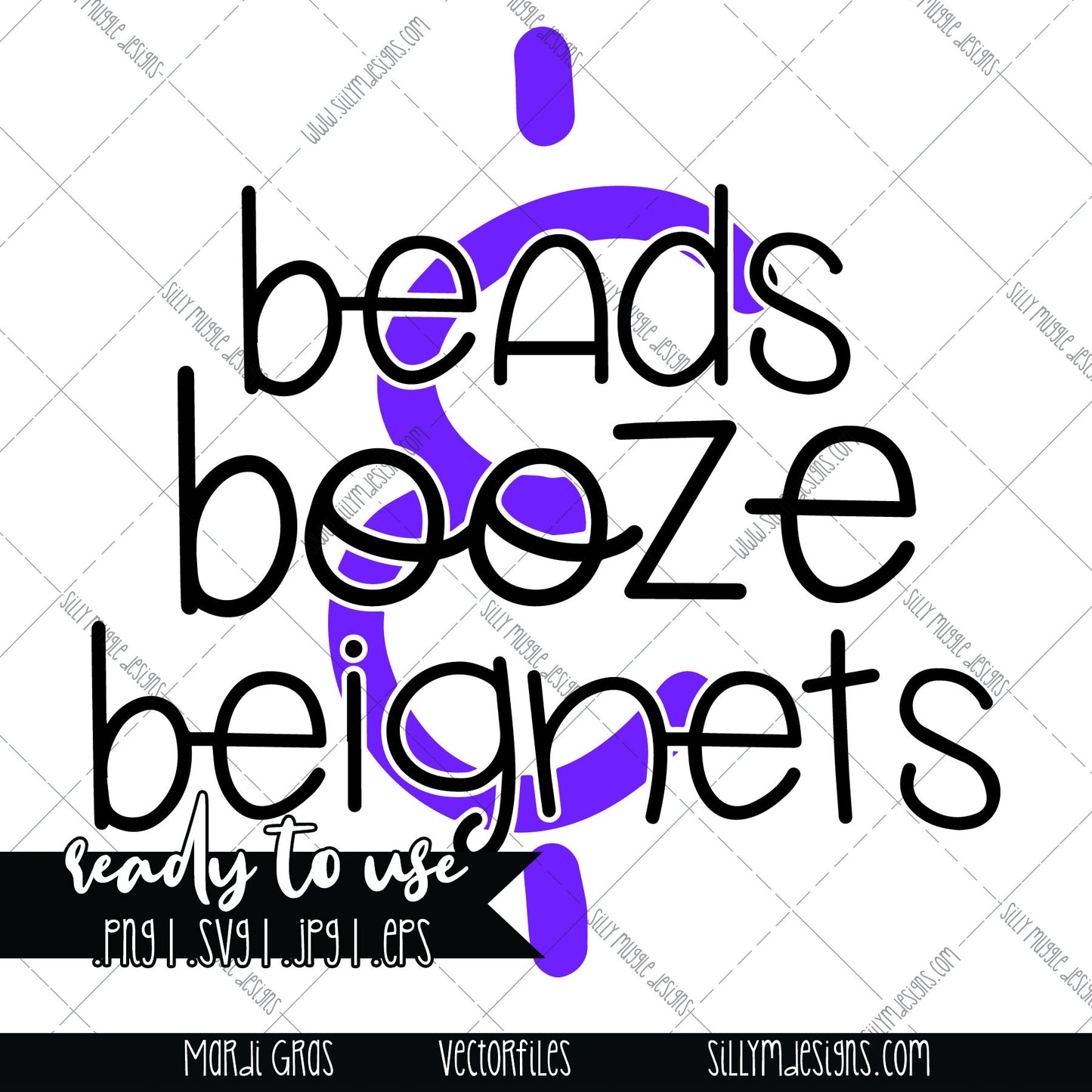 Mardi Gras, Beads Booze Beignets | SVG, JPEG, PNG