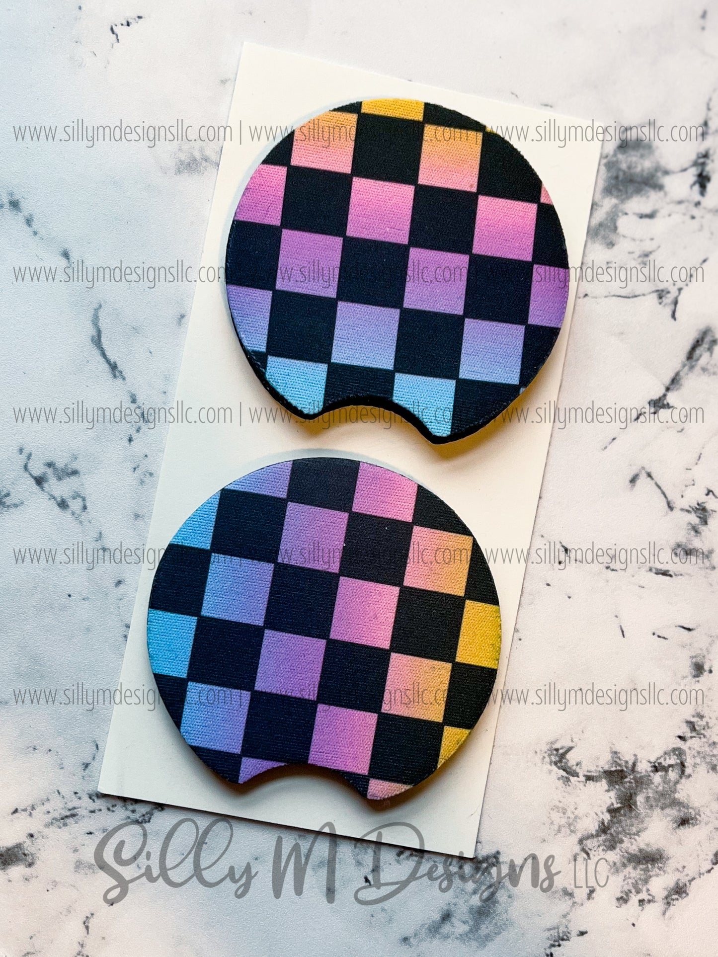 Checkered Rainbow Neoprene Coaster Set