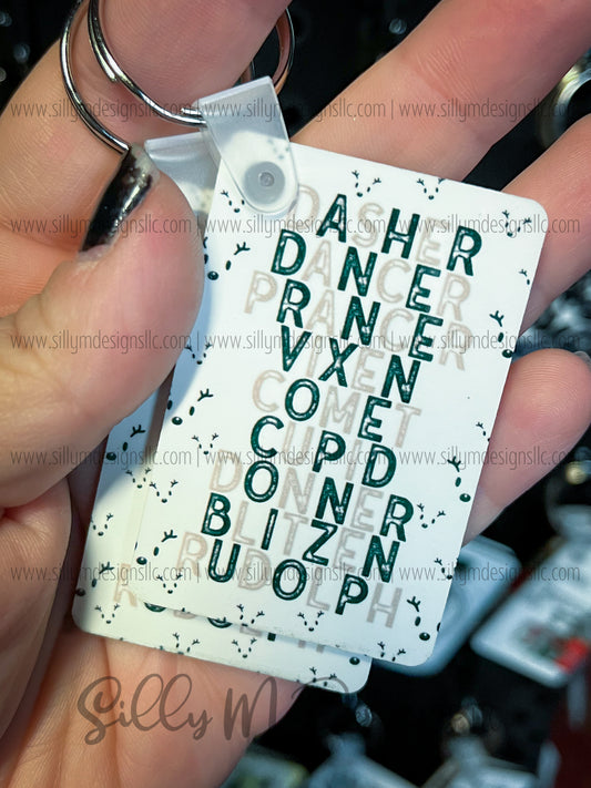 Reindeer Names Double-Sided Keychain