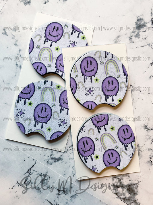 Purple Smilies Neoprene Coaster Set