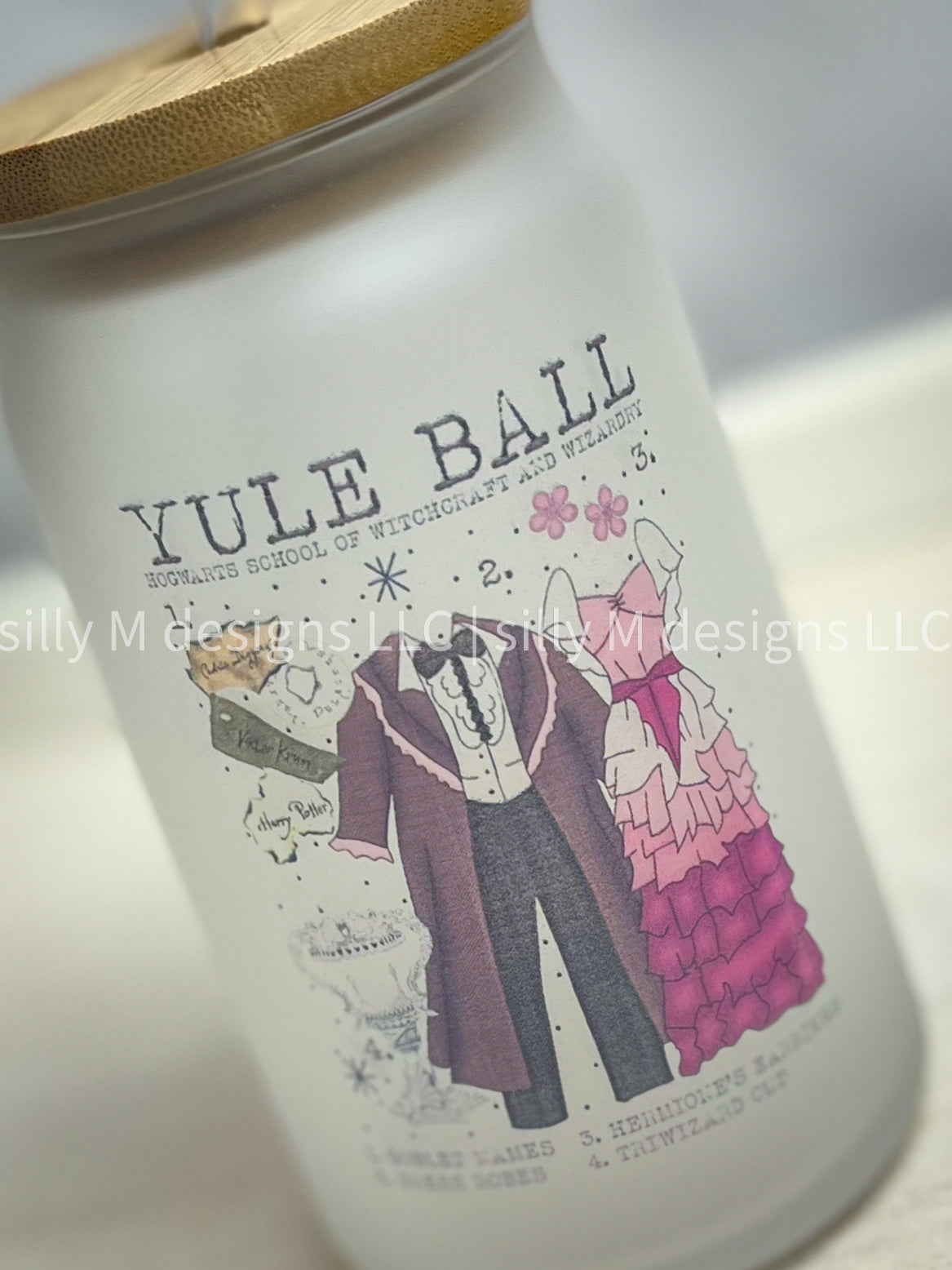Yule Ball Chart Frosted Glass | 16 ounces, Bamboo Lid, Straw