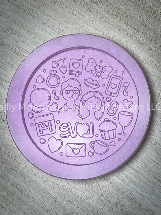 Valentines Couple Doodle Coaster Mold